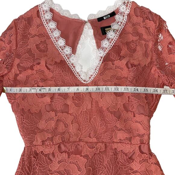 Alexia Admor Pink Contrast Lace Overlay Bell Long Sleeve Mini Dress Size Small - Picture 14 of 16